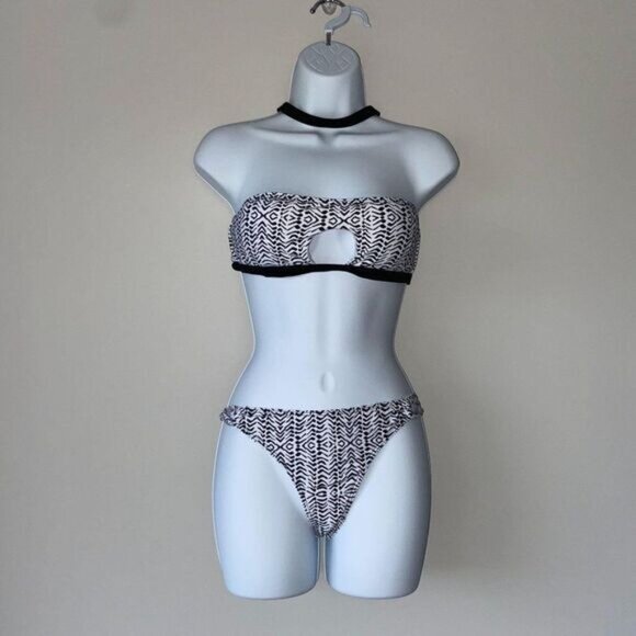 Convertible Ribbed Bandeau Bikini Swimsuit Two Piece Removable Strap Bikini‎ - Picture 5 of 10